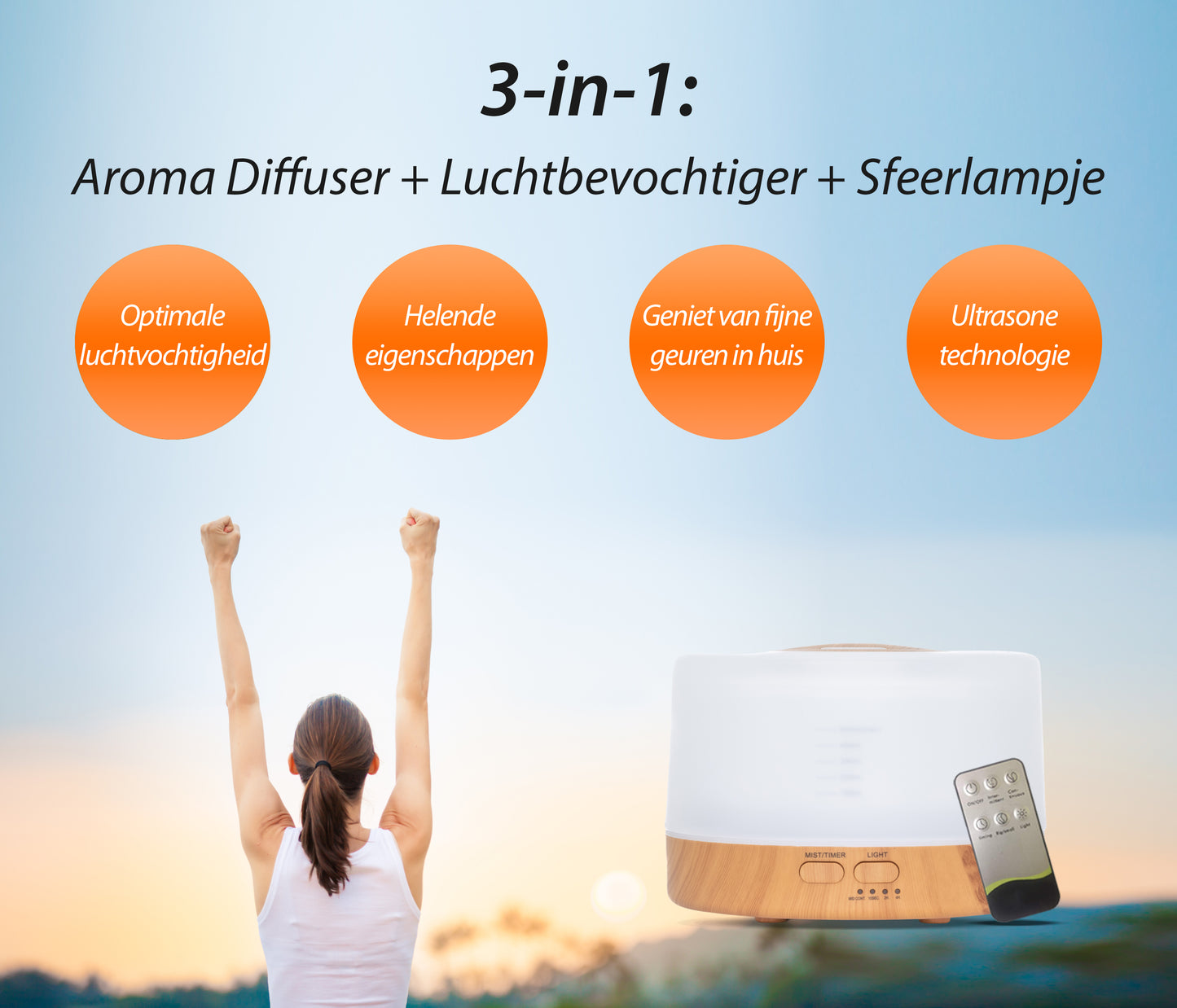 Happiness Pro - Light Wood - Aroma Diffuser - Gratis flesje olie