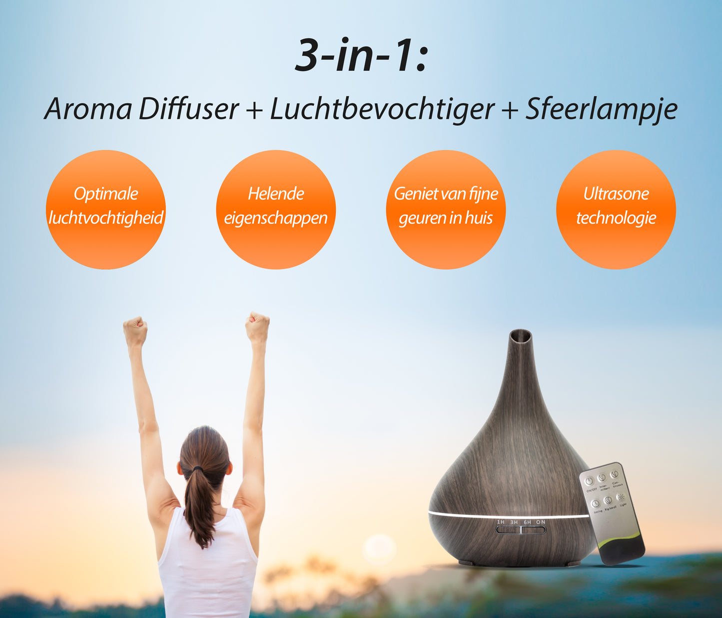 Lotus Pro - Dark Wood - Aroma Diffuser + Gratis flesje olie