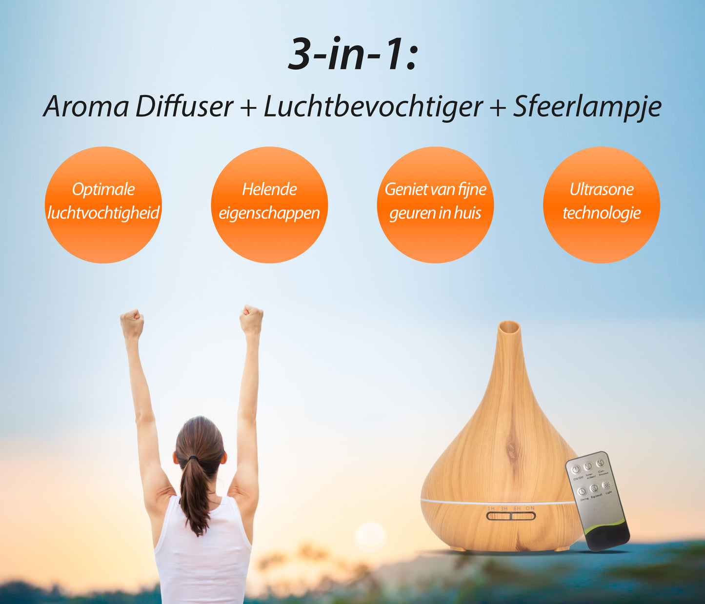 Lotus Pro - Light Wood - Aroma Diffuser + Gratis flesje olie
