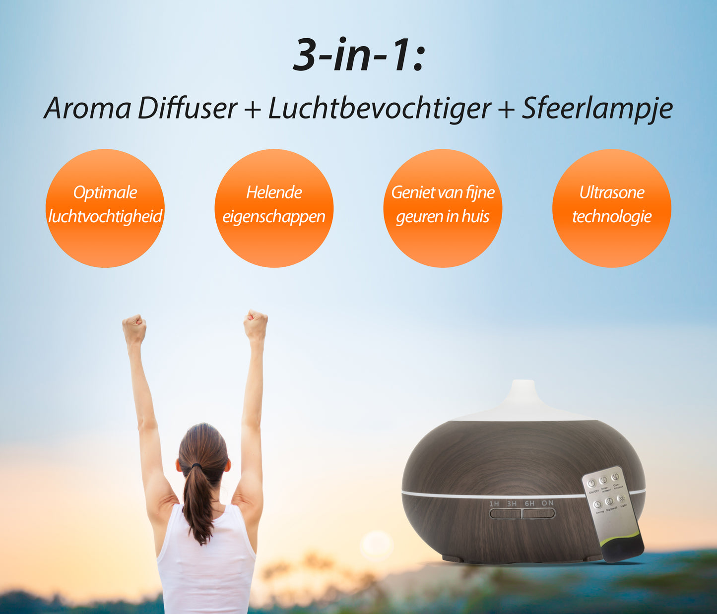 Sun Shine Pro - SDark Wood - Aroma Diffuser + Gratis flesje olie