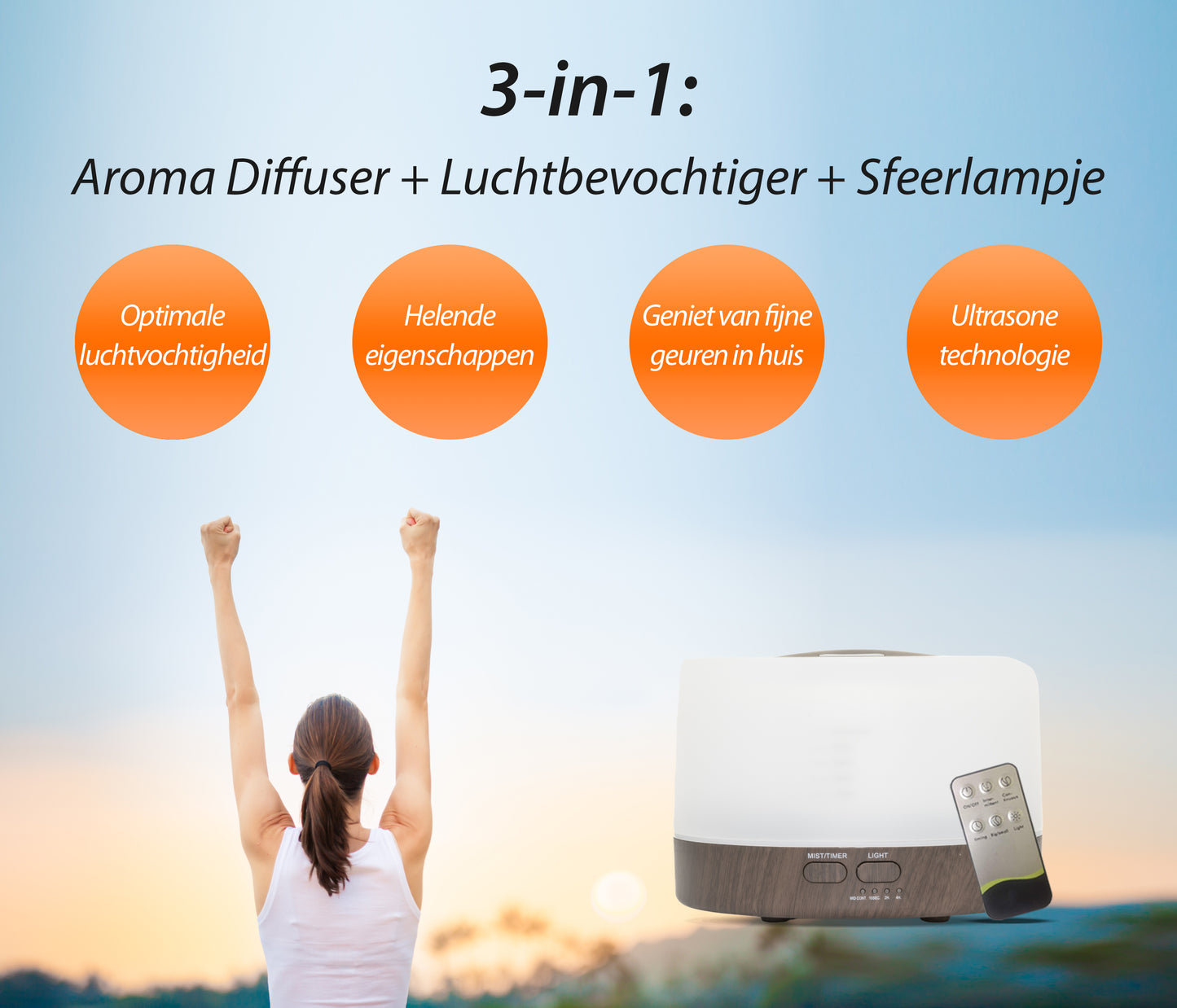 Happiness Pro - Dark Wood - Aroma Diffuser + Gratis flesje olie