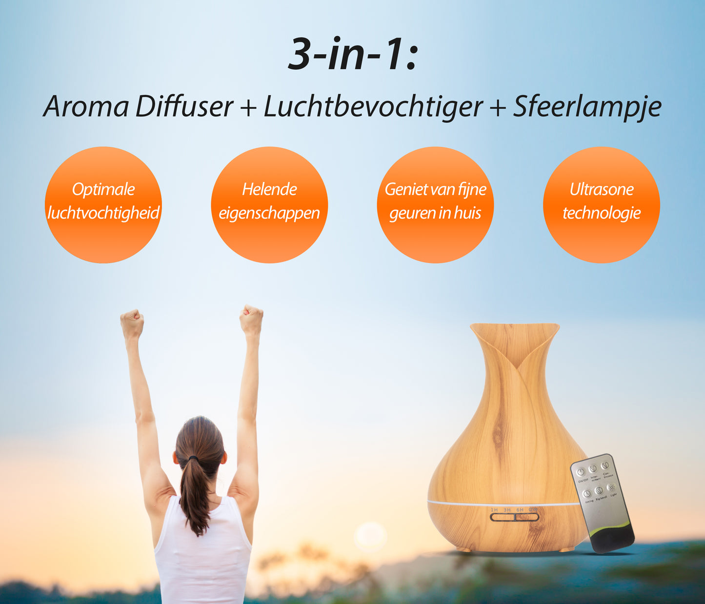 Vitality Pro - Light Wood - Aroma Diffuser + Gratis flesje olie