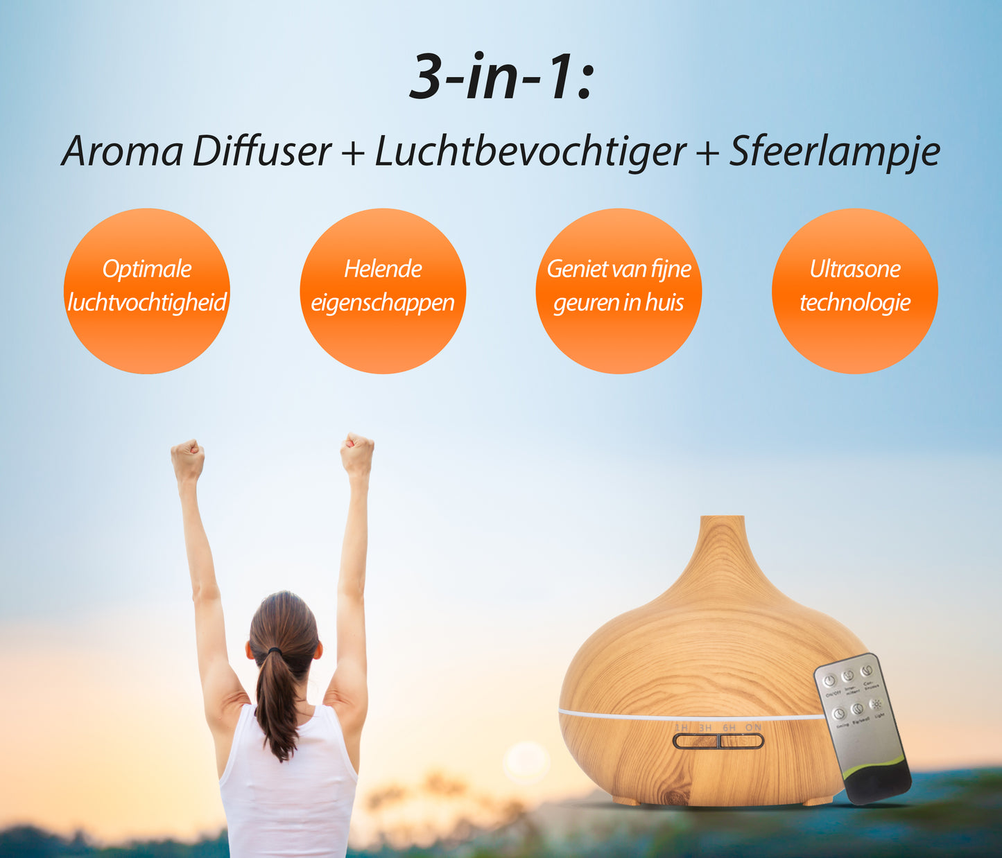 Essential Pro - Light Wood - Aroma Diffuser + Gratis fles olie