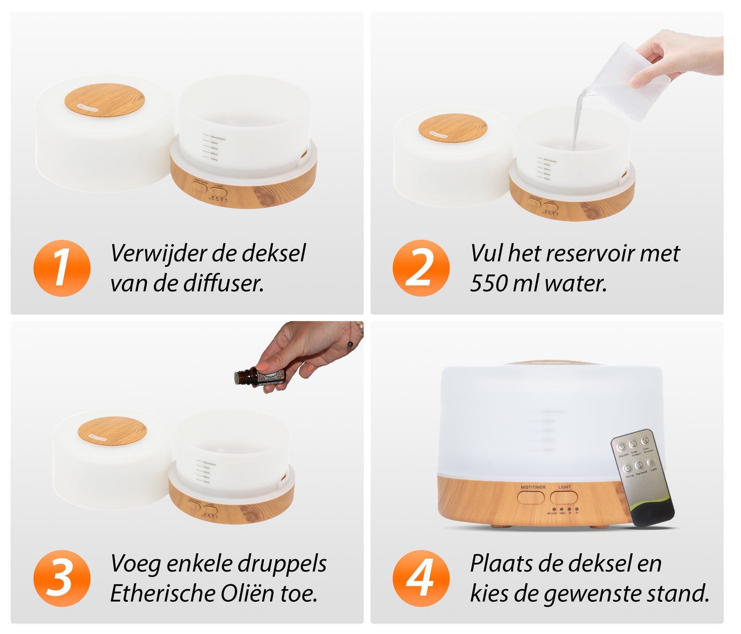 Happiness Pro - Light Wood - Aroma Diffuser - Gratis flesje olie