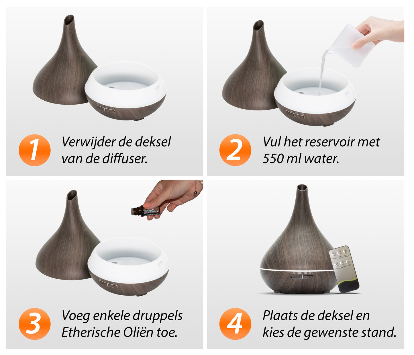 Lotus Pro - Dark Wood - Aroma Diffuser + Gratis flesje olie