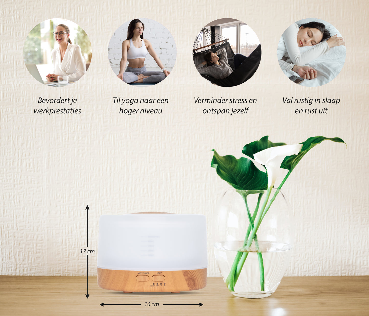 Happiness Pro - Light Wood - Aroma Diffuser - Gratis flesje olie