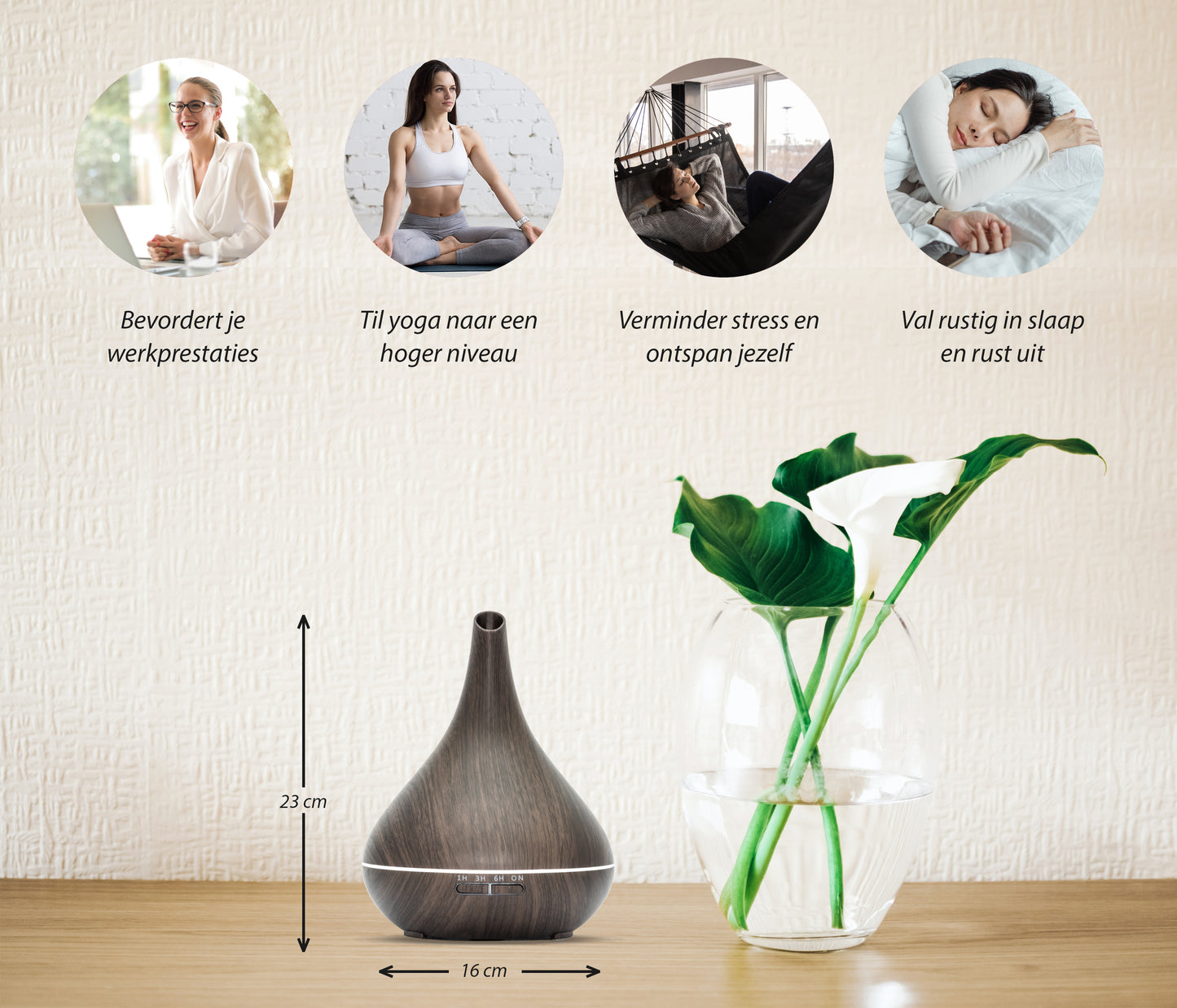 Lotus Pro - Dark Wood - Aroma Diffuser + Gratis flesje olie