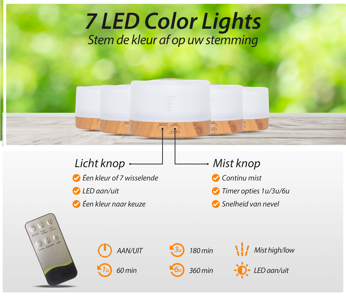 Happiness Pro - Light Wood - Aroma Diffuser - Gratis flesje olie