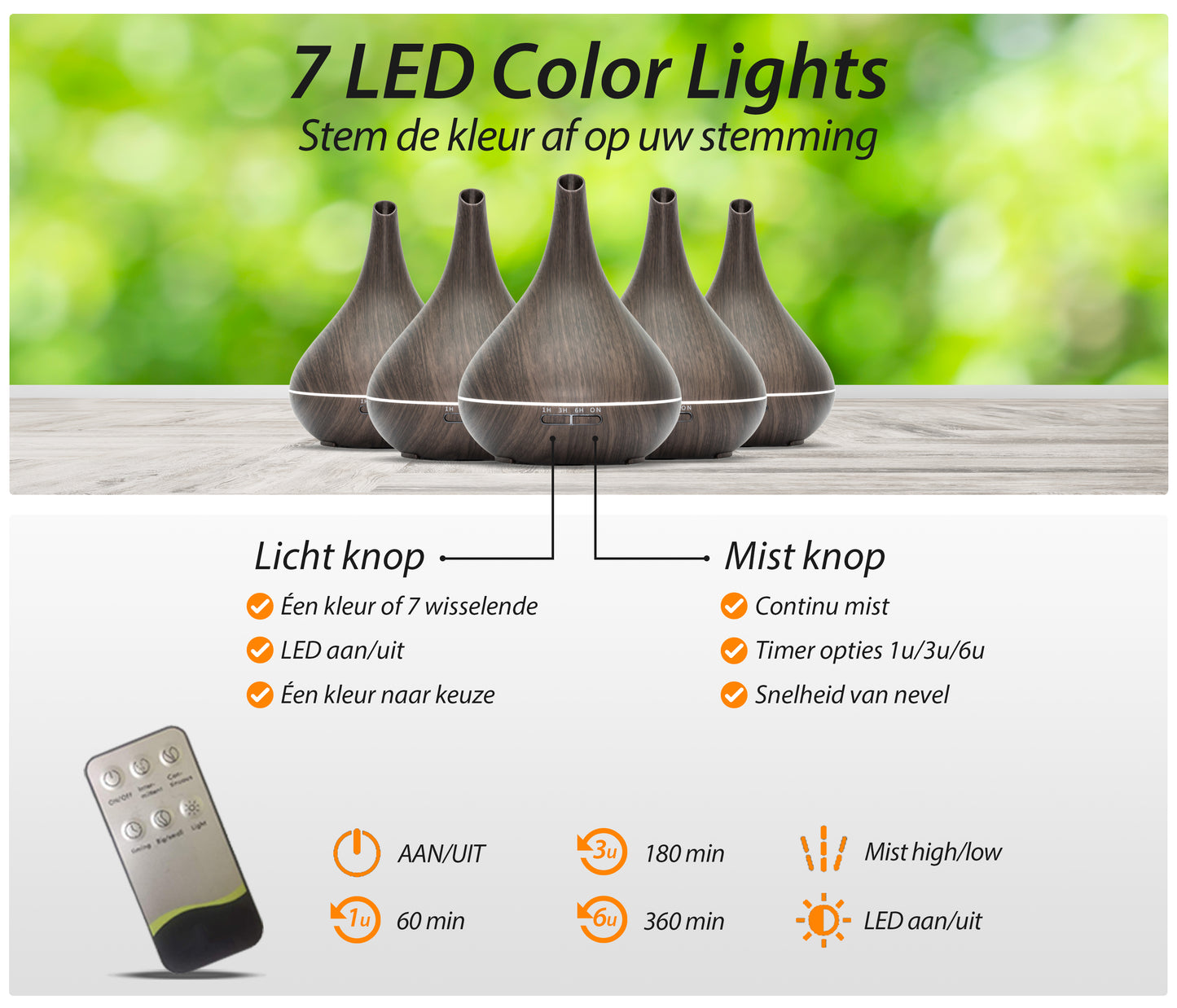 Lotus Pro - Dark Wood - Aroma Diffuser + Gratis flesje olie