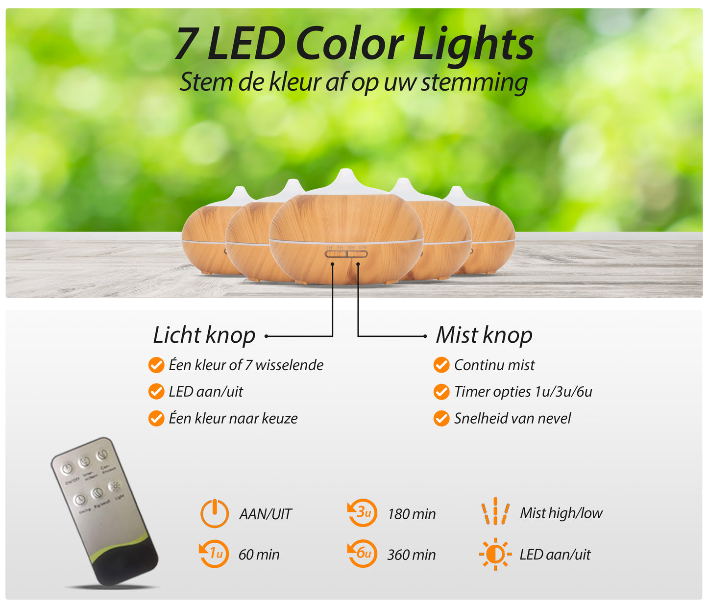 Sun Shine Pro - Light Wood - Aroma Diffuser + Gratis flesje olie