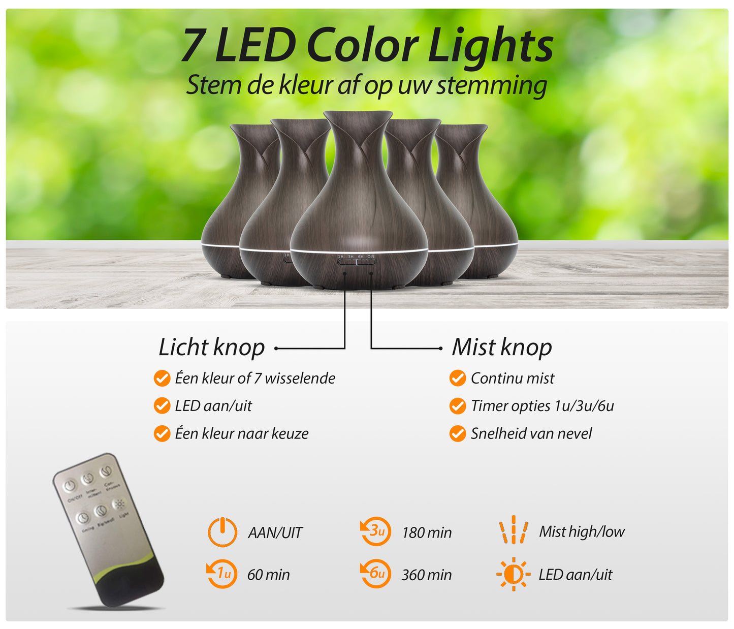 Vitality Pro - Dark Wood - Aroma Diffuser + Gratis flesje olie