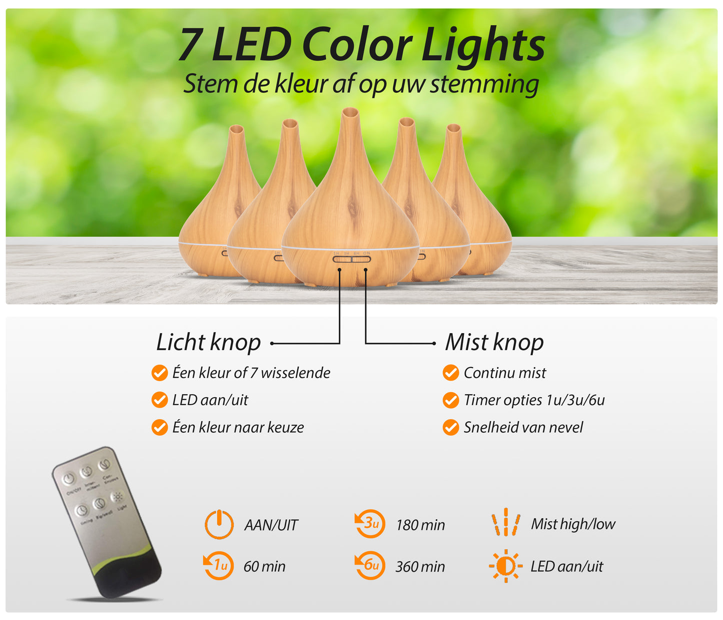 Lotus Pro - Light Wood - Aroma Diffuser + Gratis flesje olie