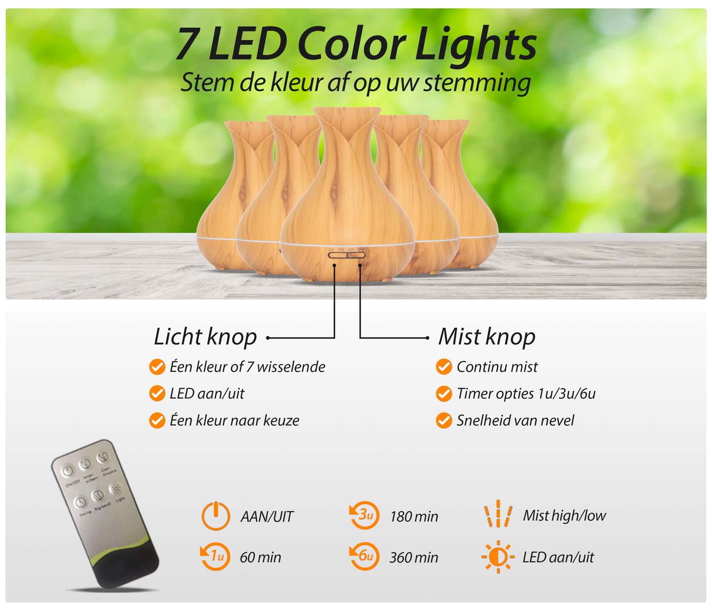 Vitality Pro - Light Wood - Aroma Diffuser + Gratis flesje olie