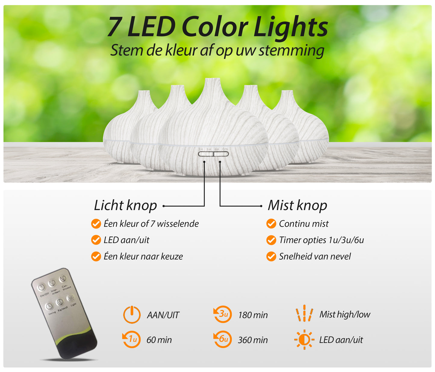 Essential Pro - White Wood - Aroma Diffuser + Gratis flesje olie