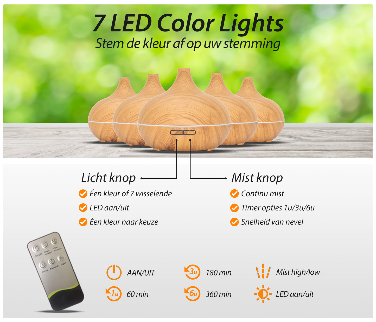 Essential Pro - Light Wood - Aroma Diffuser + Gratis fles olie